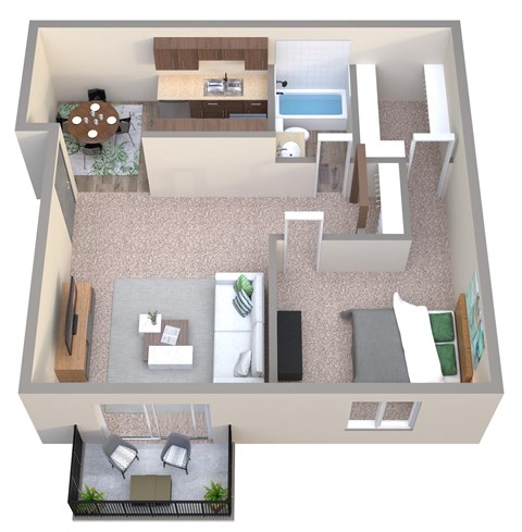 Floor plan for 1 bed, 1 bath, 650 sqft